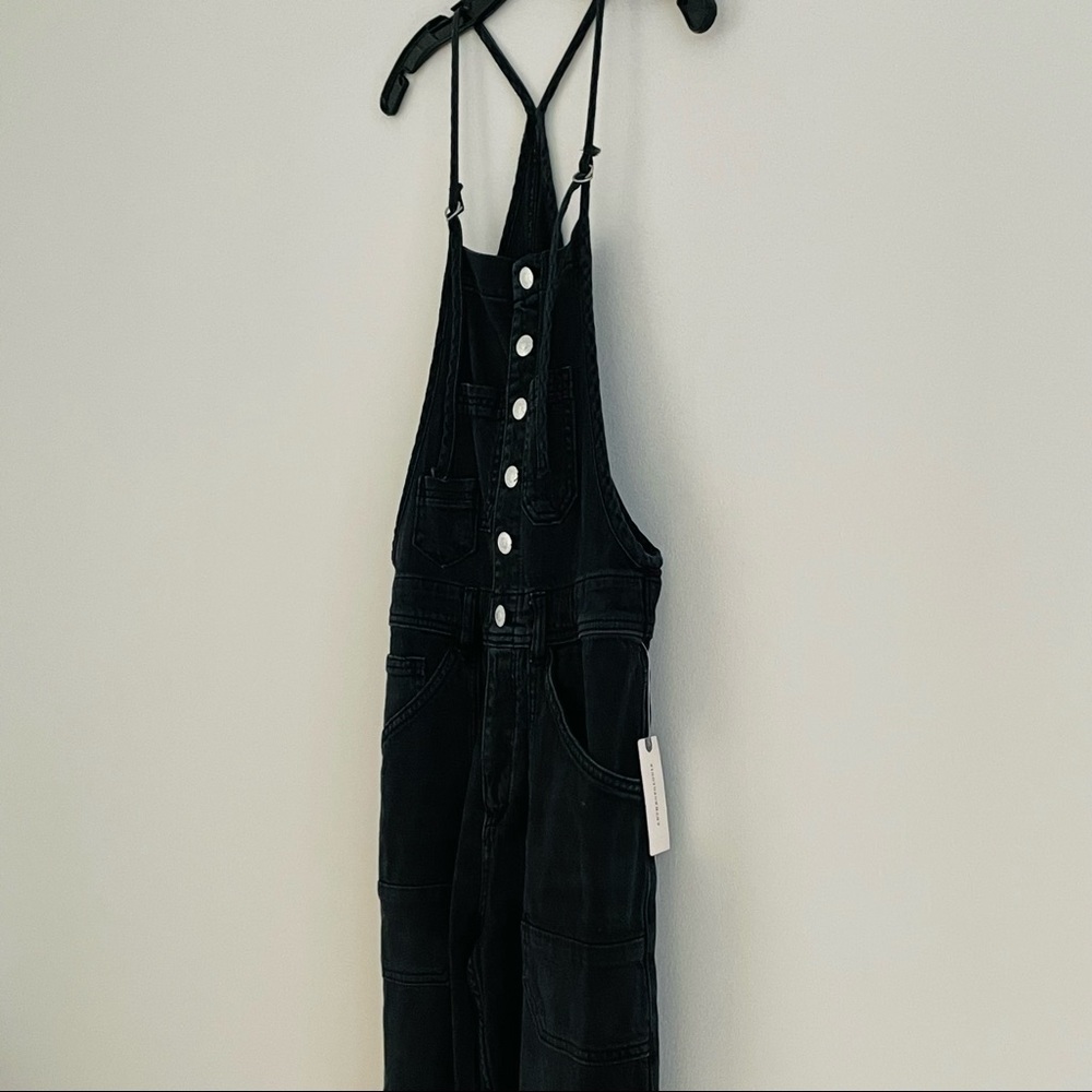 Anthro Black Distressed Denim Overalls - Picture 4 of 14